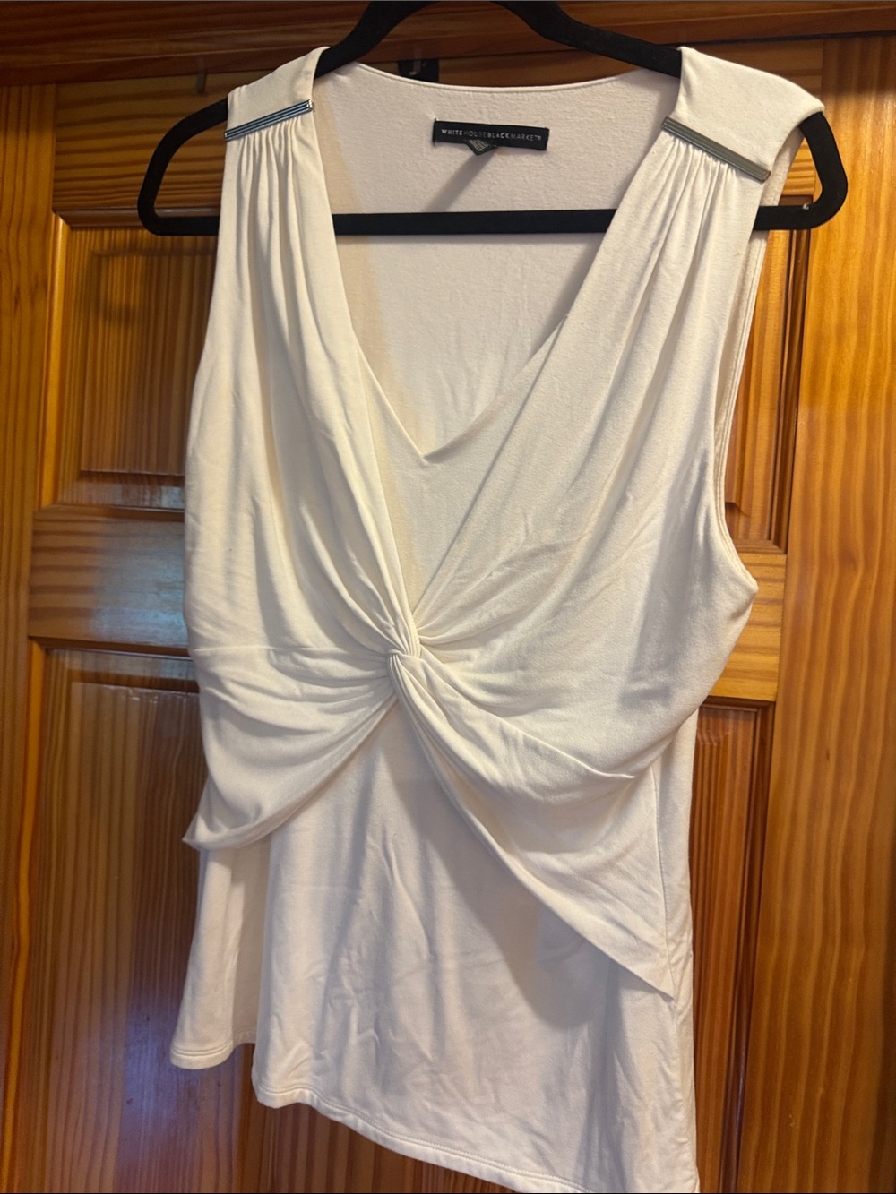 White House Black Market White Twist-Front Sleeveless V-Neck Top